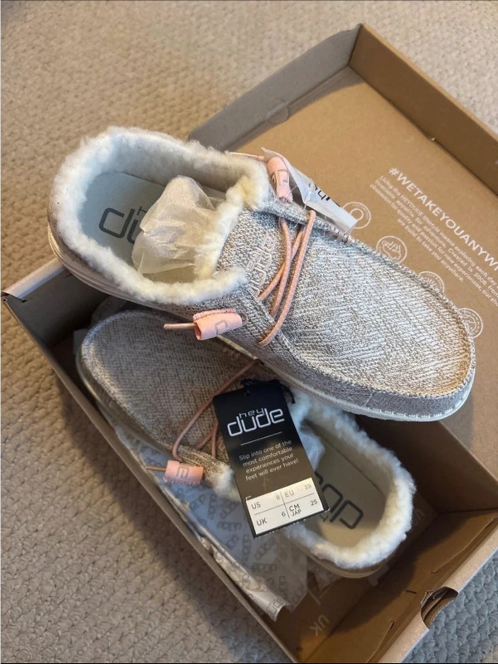 Hey Dude Women’s Gray Knit Slip-Ons with Pink Accents